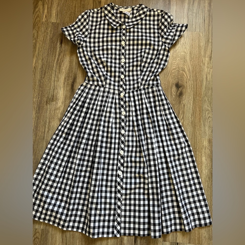 Sara Berman Black and White Checkered Midi Dress